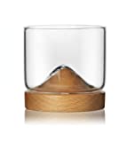 Juego de 2 vasos de whisky, taza de vidrio con forma de montaña de 120 ml, taza de té, taza de degustación de vino para el hogar, con soporte de madera, apto para café, leche, té, vino (haya)