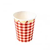 8 vasos desechables con cuadros rojos y dorados, 25 cl, tema Guinguette