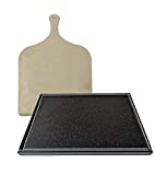 Plato de piedra de lava etnea + Tabla de cortar / pala de jabón gratis, refractario para barbacoa de gas, horno eléctrico para pizza, pan, parrilla de carne a la parrilla (40 x 35 cm3)