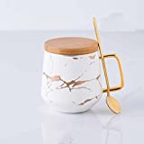 WYZQ Tazas de café de mármol nórdico con tazas de café de agua mate para leche Tazas de café condensadas de cerámica Platillo con cucharas para platos (Blanco), Tazas