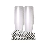 8alrededor de 50 vasos de plástico lavables, flexibles, reutilizables e inastillables, sin Bpa, 470, blanco translúcido, con pajitas de papel, para cóctel.