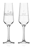 Juego de 2 copas de vino espumoso con horizonte - La copa de vino espumoso única con las principales características turísticas (cristal - Made in Germany), tamaño: Sylt