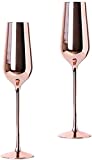 HTSSM Copas de vino con tallo de 2 piezas Copas de champán de oro rosa Copas modernas para beber Vasos de vidrio Regalos de boda