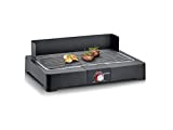 Severin Barbacoa de mesa con parrilla de acero inoxidable, para interior y exterior, barbacoa eléctrica con arranque rápido, para balcón, sin riesgo de escaldaduras, negra, PG 8565