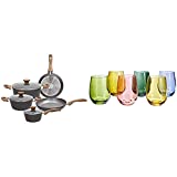 Tognana V779116Grst Batería 8 Piezas Gran Piedra, Aluminio Forjado & N3585D70032 Set 6 Vasos Tulip Multicolor Cc 400, Vidrio