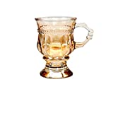 ONGHAHYIS Taza de café de vidrio vintage Tazas de desayuno de té de vidrio transparente Taza de café expreso con grabado y asa (Capacidad: 125 ml, Color: ámbar)