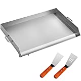 Happybuy Plancha Plana para Barbacoa de Acero Inoxidable 81x43x5,6 cm, Placa Triple para Utensilios de Cocina con Dos Palas, Placa Plana Universal para Barbacoa Utilizada en Campos y Fiestas para Cocinar