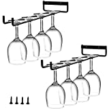2 soportes para copas de vino, soporte para tazas de hierro, soporte para copas, soporte para copas de vino colgante, soporte para copas colgante para bar, armario de vino, cocina (negro)