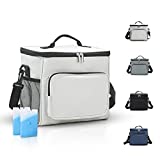 Bolsa térmica para el almuerzo de 10 l, bolsa térmica plegable con 2 bolsas de hielo para ciclismo, camping, viajes (blanco crema)