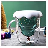 Taza de café con vaso de cristal, taza de café de doble capa de Navidad con tapa, taza, tazas de cacao caliente, taza de leche de té de la mañana novedosa, tazas de chocolate caliente, taza de café en V