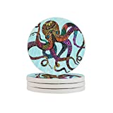 BCLYPBO Juego de 4 posavasos coloridos de estilo vintage, diseño de pulpo Kraken, posavasos redondos para café, té, cerveza, copas de vino, cocina y bar