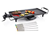 Barbacoa de mesa teppanyaki con 6 tenedores teppan Yaki, parrilla eléctrica con depósito de grasa extraíble, 2000 Watt, placa de parrilla antiadherente