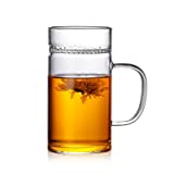Mrwzq Botellas de agua Filtro Taza de té con mango de vidrio Vidrio transparente grueso de una sola capa con filtro Taza de té de oficina (Capacidad: 480 ml)