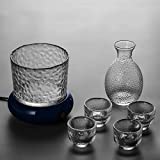 Sake Set Glasses with Thermostat Warmer Japanese Sake Carafe Decanter 280ml And 4 Sake Cups Set for Warmer Alcohol Liquor