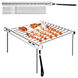 MojiDecor Barbacoa de carbón portátil con 6 pinchos, Mini Parrilla de Barbacoa de Acero Inoxidable Plegable Parrilla de Barbacoa de carbón para Camping Viajes Balcón Picnic Jardín Barbacoa Accesorio