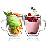 BOQO - Vasos isotérmicos de vidrio doble pared con asa, set de 2 vasos de 400 ml