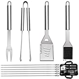 QH Juego de Herramientas para Barbacoa, Juego de Accesorios para Barbacoa de 10 Piezas - Cubiertos Completos de Herramientas para Barbacoa de Acero Inoxidable para Camping / Regalo para Navidad, Cumpleaños, Regalo del Día del Padre Ideal para