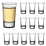 Amisglass Vasos de chupito de cristal, juego de 12 vasos de licor sin plomo, utilizados para tequila vodka, ideales para familias, fiestas en restaurantes, aptos para lavavajillas, 80 ml