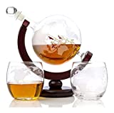 ZIXIAN Decantador de aireador Decantador de whisky Decantador de globo de whisky Juego cáustico Decantador de globo terráqueo para vino tinto, licor, bourbon, vodka, con 2 vasos, accesorios de bar en casa Decantador de vino