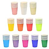 120 vasos de papel de colores de 250 ml de grado alimenticio, multicolor, para fiestas, coloridos, biodegradables, para bodas, cumpleaños, 12 colores