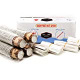 200 piezas de tazas de café biodegradables y biocompostables, vasos de papel de 75 ml + 200 piezas de cucharas de madera desechables