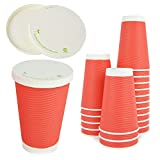 UDS 50 TAZAS DE CARTÓN ROJAS DE 350 ML DIMENSIONES H 11 CM X 9 DIÁMETRO + UDS 50 TAPAS DE PAPEL CON AGUJERO IDEAL PARA CAFÉ, CHOCOLATE Y CAFÉ AMERICANO