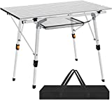 Nestling® 91 x 52 cm, Mesa de camping plegable de aluminio - Mesa portátil de altura ajustable Jardín / Barbacoa / Tour autónomo + (Bolso de hombro) (91 x 52 cm)