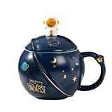 Taza de planeta de cerámica del espacio exterior con mango cómodo-taza de té de la leche de café con forma de planeta creativa tazas espaciales, taza de astronauta Zebroau