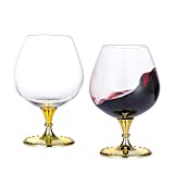 Sziqiqi Juego de 2 copas de brandy de coñac, copas de brandy de coñac grandes, copas de vino de tallo corto para brandy coñac, 21 oz, dorado