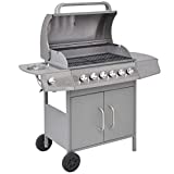 Tidyard Barbacoa y Parrilla a Gas 6 + 1 Estufa con Ruedas, Encendido Eléctrico BBQ, Negro/Plata