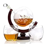 Aireador Decanter Whisky Decanter Whisky Globe Decanter Set Caustic World Globe decantador para vino tinto, licor, Bourbon, Vodka, con 2 vasos, Home Bar accesorios para hombre Wine Decanter ZIXIAN