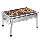 SunJas Barbacoa de carbón portátil, parrilla de barbacoa, parrilla de barbacoa de acero inoxidable para 4-6 personas, parrilla portátil para picnic al aire libre, jardín, terraza, camping (40 x 28 x 21,5 cm)