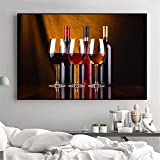 LYFWIN Cuadros de Vino Impresión en Lienzo Cocina Arte de Pared Jugo Uvas Copas de Vino Bebidas Barril de Cerveza Póster Imagen de Champán para Comedor Decoración 65x85cm Sin Marco