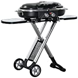 Barbacoa a Gas Plegable y Portátil Outsunny con Tapa, 2 Quemadores Totales de 2.34kW, 2 Estantes Laterales y Termómetro, en Aleación de Aluminio