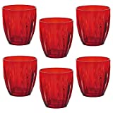 Guzzini, set de 6 vasos cortos Aqua 350 ml, resistente a caídas, golpes y golpes, para zumos de frutas, agua y bebidas, color rojo
