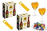 Leffe Birra Blonde y Leffe Rouge con vaso en el interior, 4 x 750 ml + 2 vasos + 2 abrebotellas + 6 snacks GRATIS