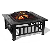 Fogata para jardín, Fogata para exteriores multifuncional de acero inoxidable, Fogata para hoguera con rejilla de calefacción, Barbacoa y cubo de hielo, Patio, Exterior, Fiesta 81 * 81 * 45 cm