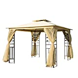 Cenador de exterior o jardín Outsunny 3x3m con mosquitero, estructura de acero y techo doble, beige