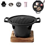 Mini barbacoa japonesa (1-2 personas).  Parrilla de mesa con estufa de alcohol (no incluida) y mechas incluidas.  Estufa barbacoa redonda sin humo de hierro fundido para hogar, camping.