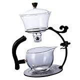 Juego de té de vidrio PETSOLA Lazy Kungfu, tazón de desvío de agua con tapa giratoria con infusor de acero inoxidable, tetera de vidrio de borosilicato