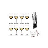 Riedel Vinum Chablis Chardonnay - Set de 8 copas de vino con vertedor y paño grande de microfibra (3 piezas)