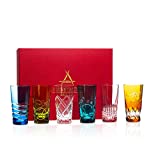 ARNSTADT KRISTALL Juego de vasos de colores (14 cm), vidrio soplado a mano, pulido a mano, hecho en Alemania