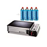 Barbacoa portátil de gas de 2,8 KW con placa antiadherente + 4 cartuchos de camping gas