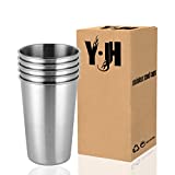 Cherrykelly all Zem pinta vasos de acero inoxidable recargables - jarra de cerveza apilable - vasos de metal para beber - camping, senderismo, al aire libre - libre de bpa - 500 ml / 481,9 gramos, plata (juego de 5), 500 ml / 481,9 gramos