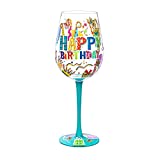 NymphFable - Copas de vino pintadas a mano con diseño de feliz cumpleaños, copas de vino tinto de 15 onzas para cumpleaños de familiares y amigos