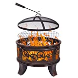 Jinfa Barbacoa al aire libre brasero jardín acero madera terraza camping metal grande |  Barbacoa Ø 66cm, atizador y parachispas incluidos