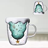 ZEACCT Taza de café de Navidad, taza de vidrio doble de árbol de estrella de Navidad, taza de té de hierbas, tazas de leche, taza de agua, tazas de desayuno, taza de vidrio, tazas de café de vidrio, regalo de Navidad, taza de amigo