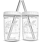 Vasos reutilizables de boca ancha para batidos, vasos de té Boba con tapas y pajitas plateadas, vasos de vidrio (2 paquetes de 453,6 g)