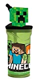 P:OS P:os 33198 - Vaso infantil con pajita y tapa, con personaje 3D en diseño Minecraft, 360 ml, en plástico para llevar, libre de BPA y ftalatos
