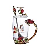 Taza de té de flores esmaltadas personalizadas con juego de cucharas Taza de té de cristal con foto de aniversario (Rosa roja alta + Cuchara, 7x12cm 350ml)